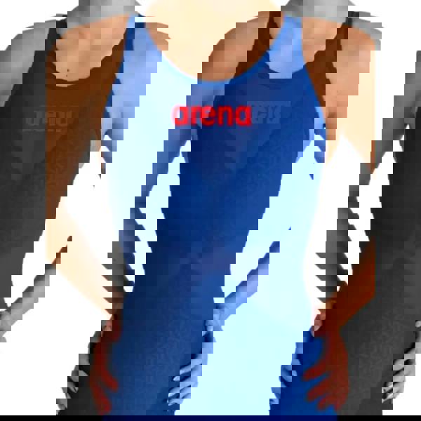 Arena Powerskin Carbon Glide Kneeskin in ocean blue with red logo and mesh