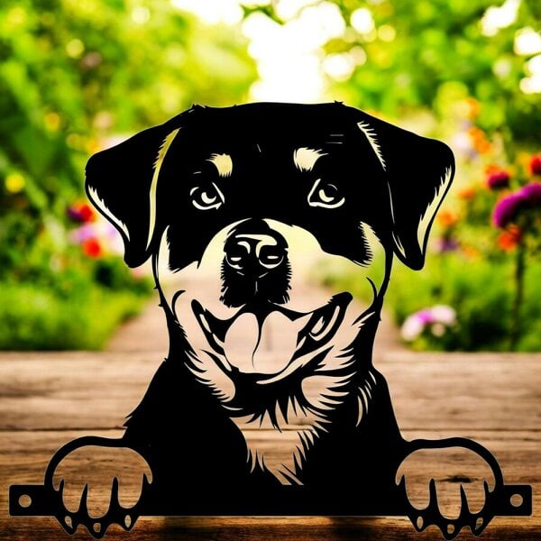 EDH Door Hardware Metal Rottweiler Peeking Dog Silhouette – 27cm x 32cm | Durable Outdoor & Indoor Wall Art for Garden, Fence, or Home Décor