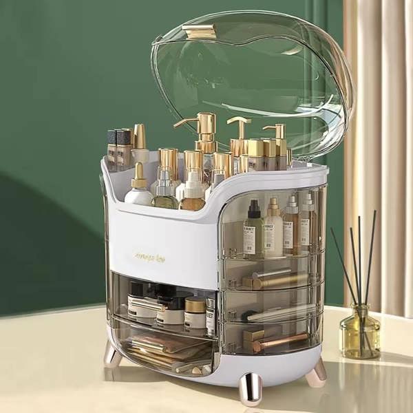 Dyzi Elegant Clear Dustproof Makeup Organizer 2 Drawers & Handle