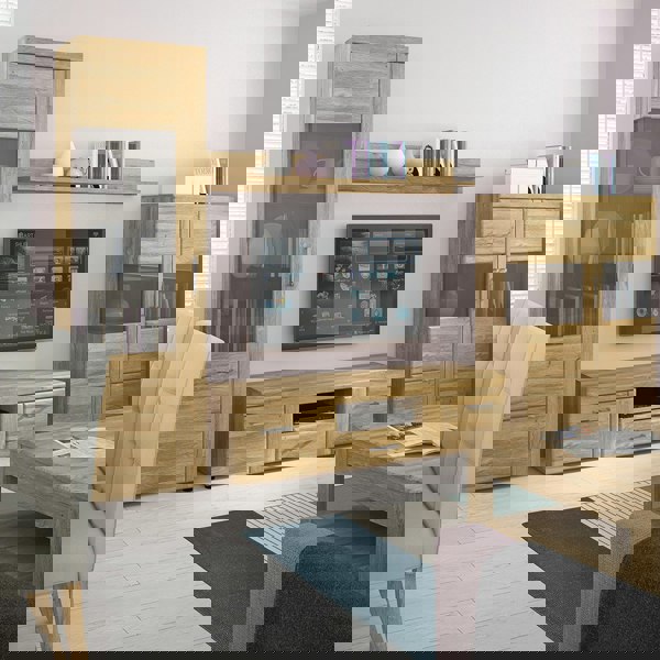 Furniture To Go Cortina Tall glazed display cabinet (LH) in Grandson Oak