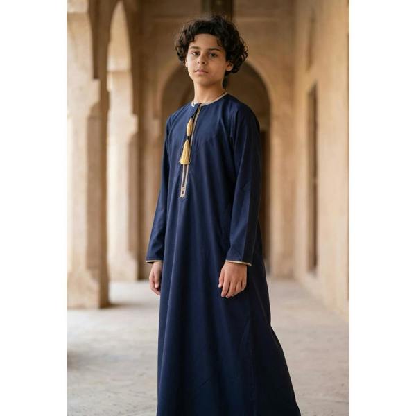 TT-003 - Boy's Emirati Omani Gold Tassel Embroidery Thobe - Navy - Thobez - 9