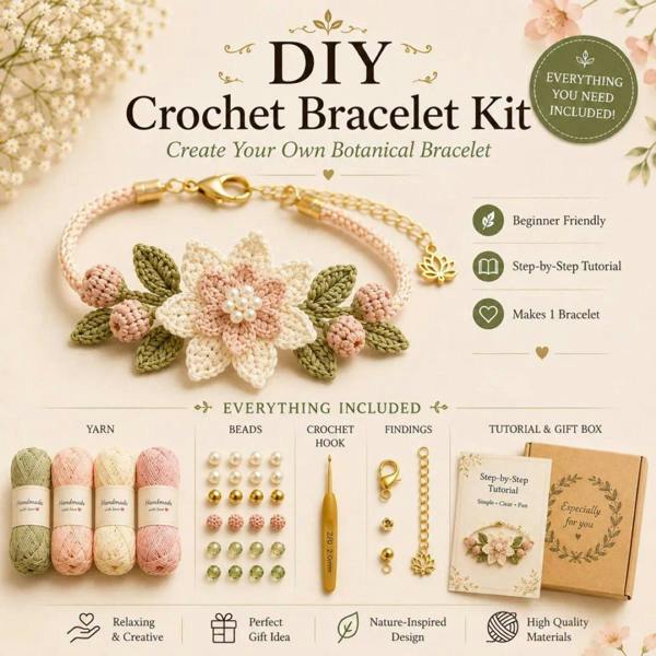 Leaper Natural Botanical-Themed DIY Crochet Bracelet Kit