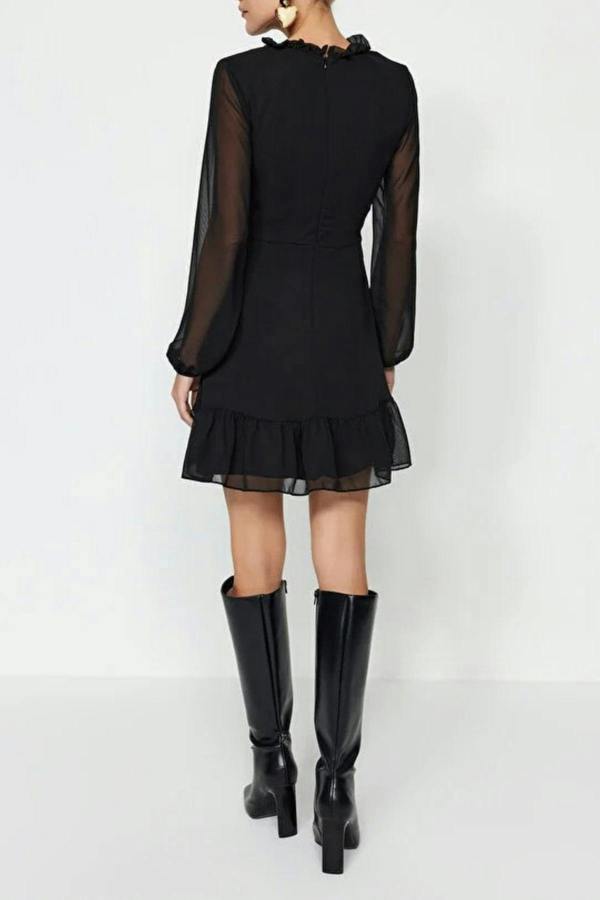 WOVCOR A-Line Mini Chiffon Woven Dress with Ruffle Detail