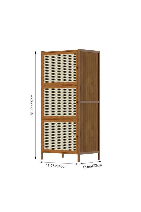 Living and Home 3-Tier Bamboo Bookcase Bookshelf Storage Rack with Doors