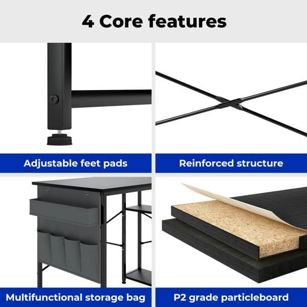 T-mech L-Shaped Gaming Desk – Black with Storage Bag
