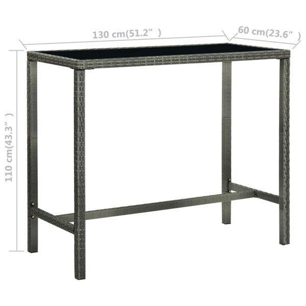 Berkfield Garden Bar Table Grey 130x60x110 cm Poly Rattan and Glass