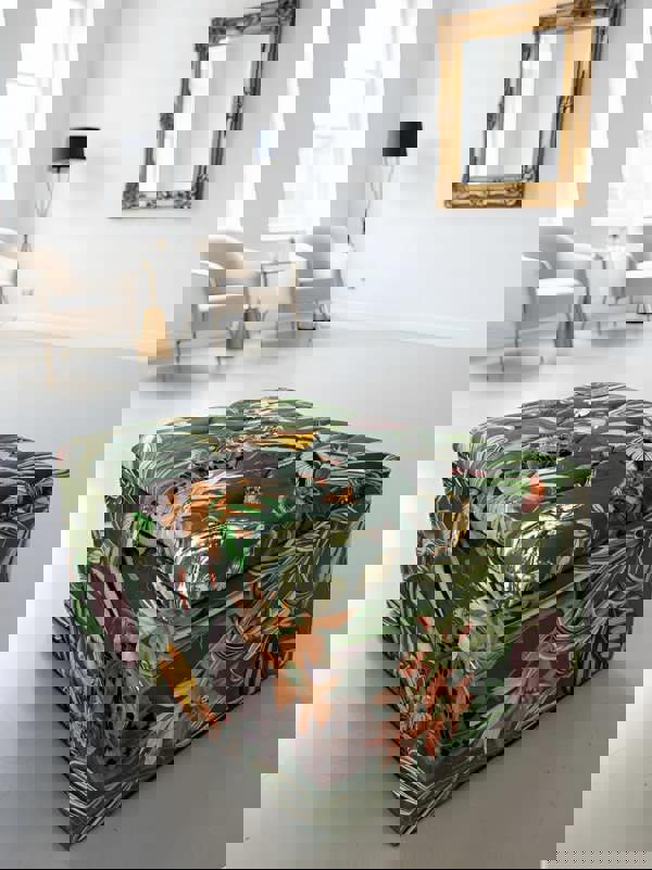 ISTOOLS Premium Green Floral Large Square Ottoman | Storage Footstool Pouffe UK