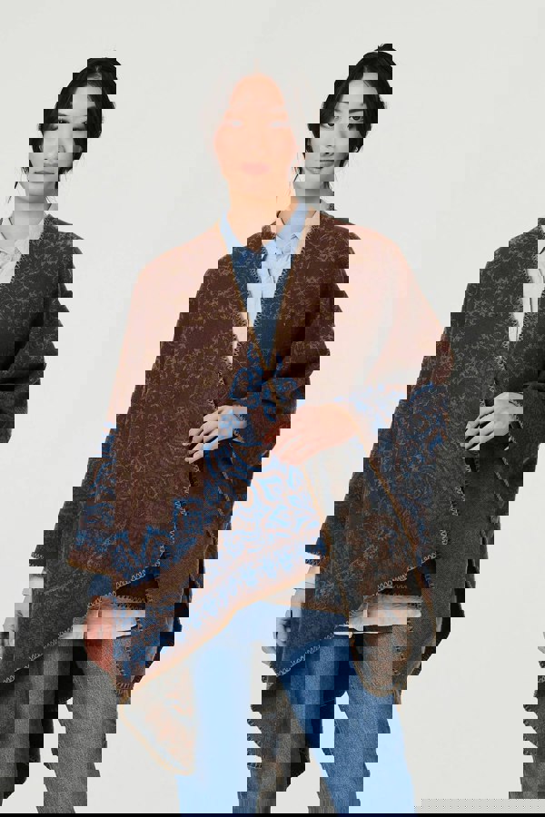 Beige | Paisley Print Oversized Poncho
