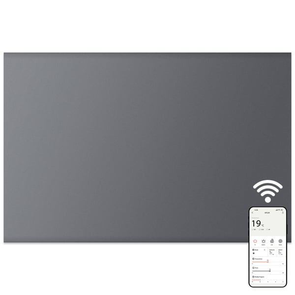 MYLEK Electric Radiator Panel Heater Grey WIFI Smart APP Eco 1200W Bathroom Safe Wall Mounted Timer Thermostat
