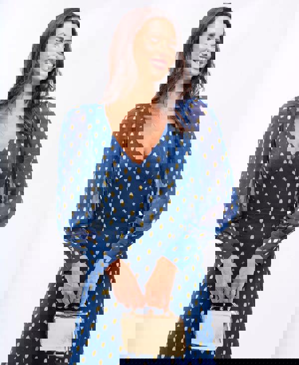 Needs No Label Dark Blue Long Sleeve Plunge Midaxi Dress