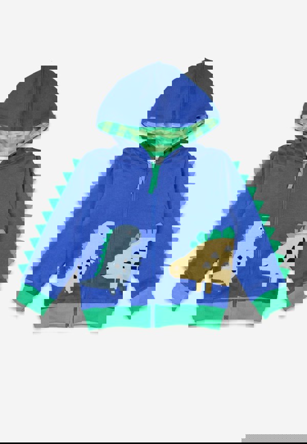 Organic Tonal Dinosaur Applique Hoodie - Toby Tiger