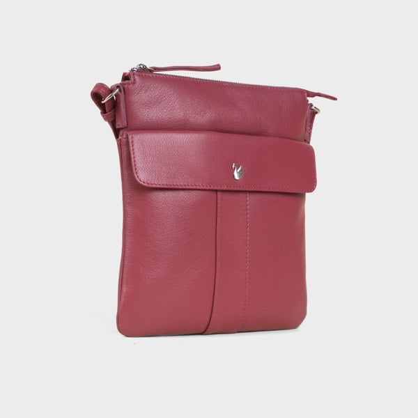 Assots London 'AMBA' Carmine Pink Soft Nappa Full Grain Real Leather Crossbody Bag