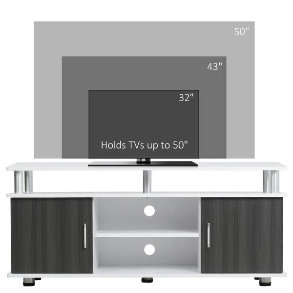 White TV cabinet for TVs up to 50 inches with two doors and open center shelf