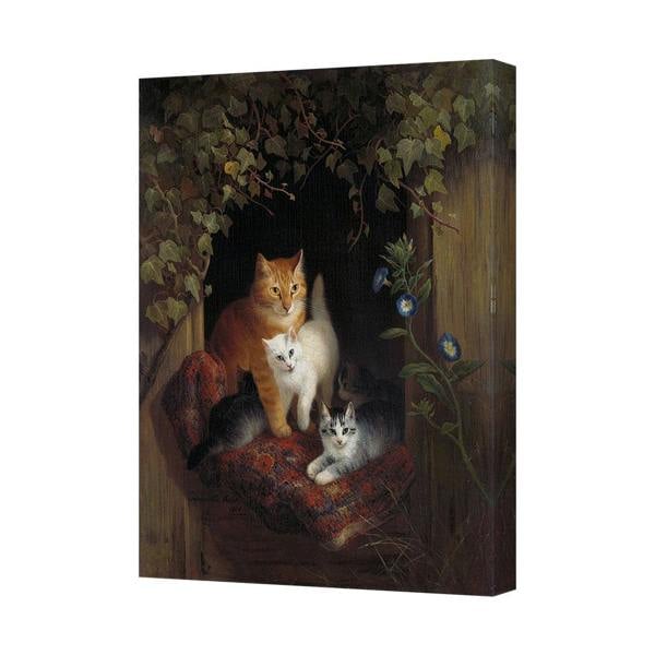 Benjamin Tate Design Cats in a Basket Canvas Art Print with Ivy Leaves for Home Decor