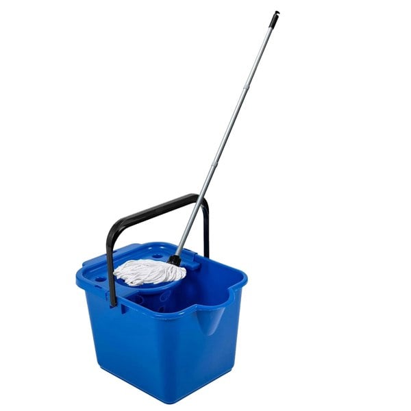 1 x Blue 12L Mop & Bucket Set For Cleaning Hard Floors Complete With Pouring Lip & Cotton Mop