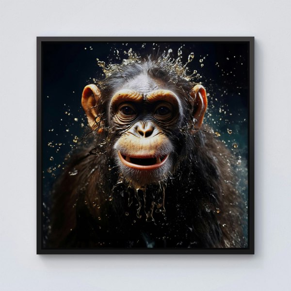 Warren Reed Realistic Monkey Face Splash Art Framed Canvas