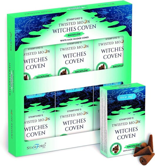 Stamford Twisted Moon Witches Coven White Sage Backflow Incense Cones, 144 cones