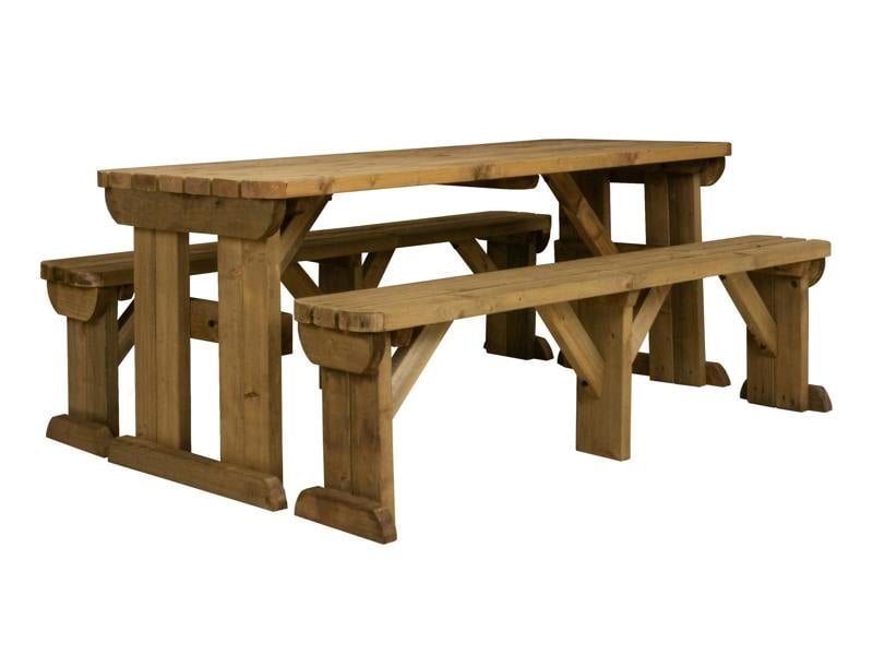 Aspen Rounded Picnic Table and Benches Set - Rustic Finish Wooden Outdoor Dining Set for Gardens and Patios