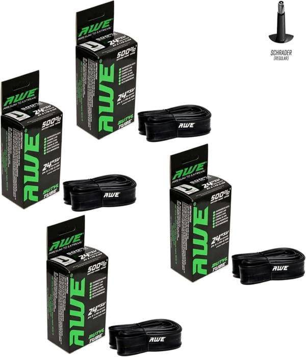 Awe 4 x Butyl Rubber 24" x 1.75-2.125 Inner Tube 500%* Extra Ride Time Schrader Valve