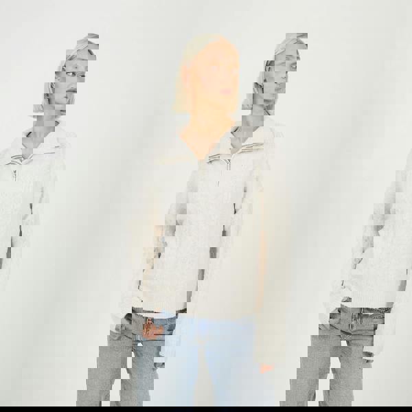 Brave Soul Beige Quarter Zip Cable Knit Jumper - Beige Image 1