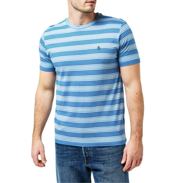 Original Penguin Mens Striped Crew Neck Regular T-Shirt - Classic Blue - 