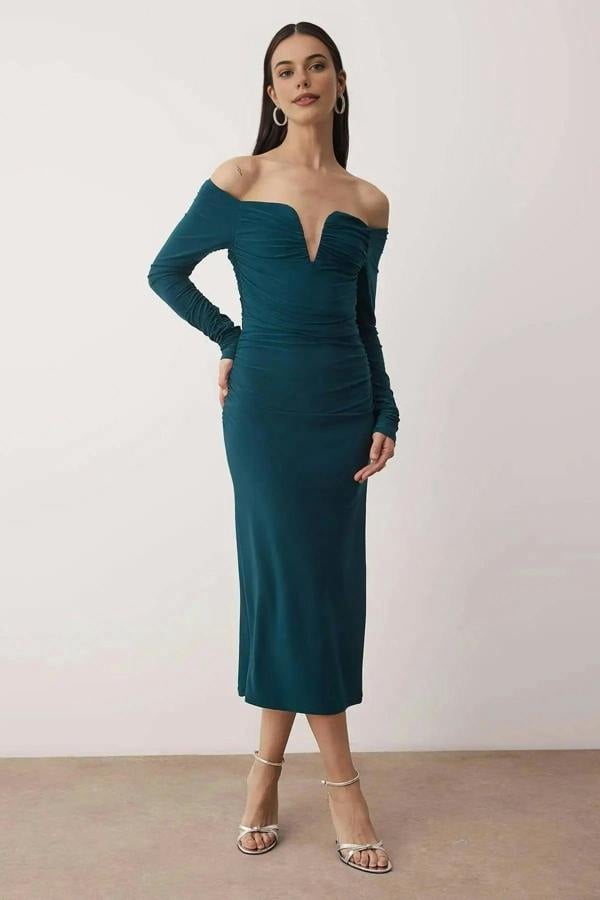 WOVCOR Fitted Carmen Neck Knitted Dress
