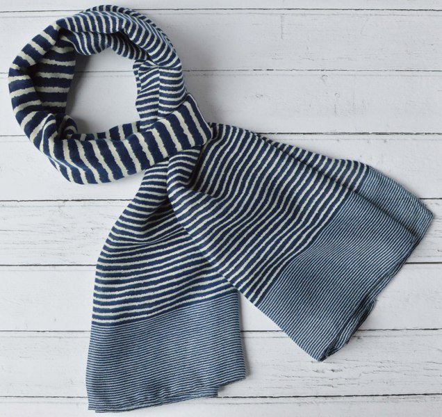 Antonia York Striped Scarf | Clara Navy Blue and White Large Soft Light Weight Scarf or Sarong