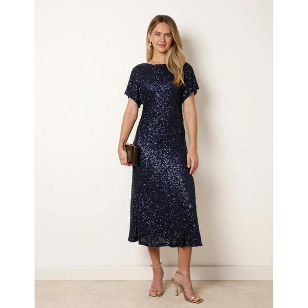 Blue Vanilla Ruched Midi Sequin Dress