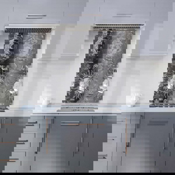 Warren Reed - Designer Black Grey Abstract Sun and Moon Kitchen Splashback