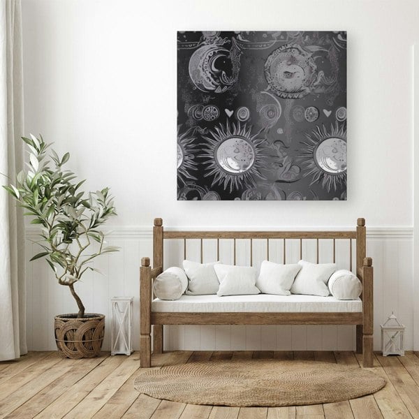 Warren Reed Black Grey Abstract Sun and Moon Canvas