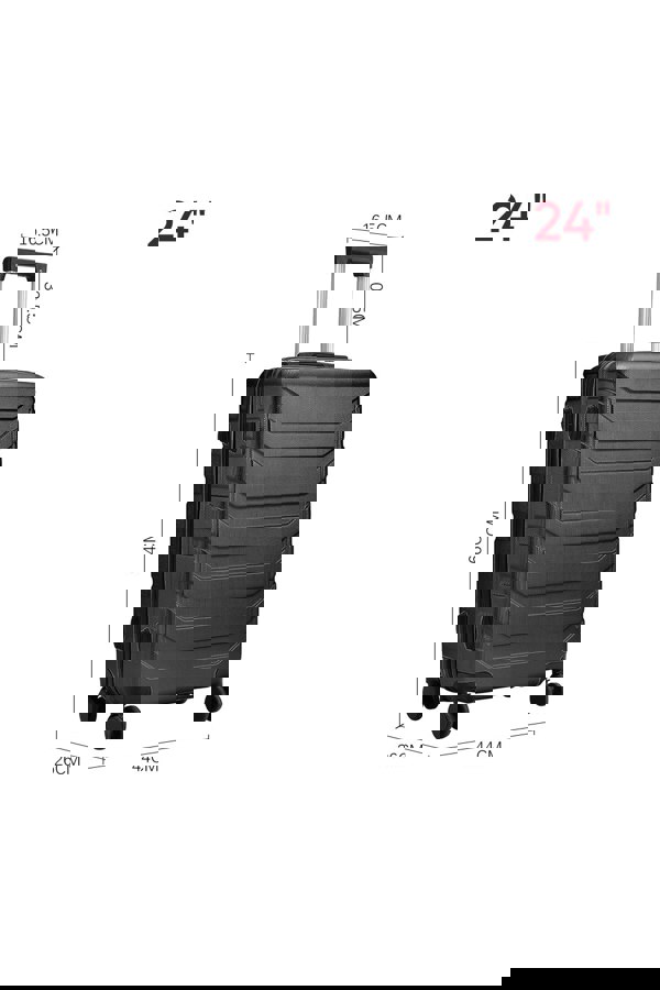 Living and Home Rolling Hardshell Luggage Travel Suitcase, 24" Black