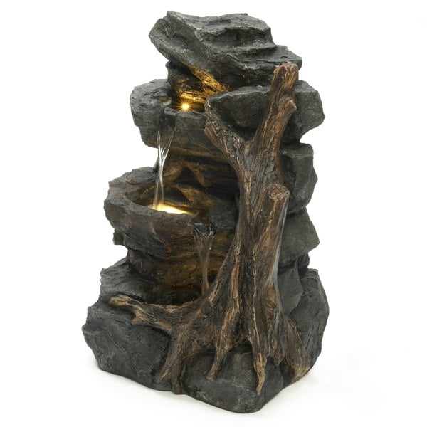 Willow Springs Rocky Outdoor Garden Water Feature with LED Lighting