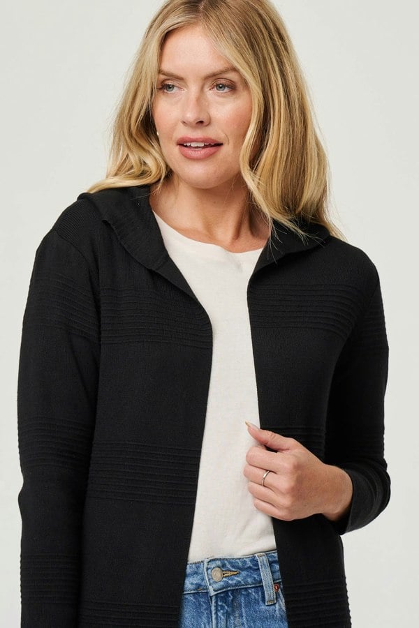 Black | Hooded Open Front Longline Coat
