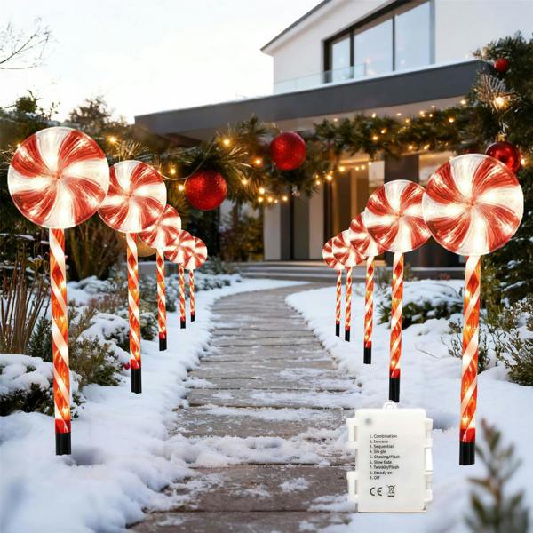 63cm Outdoor Red Lollipop Candy Cane Lights, Pack of 2 Sets with 8 Canes, 8 Modes image 7