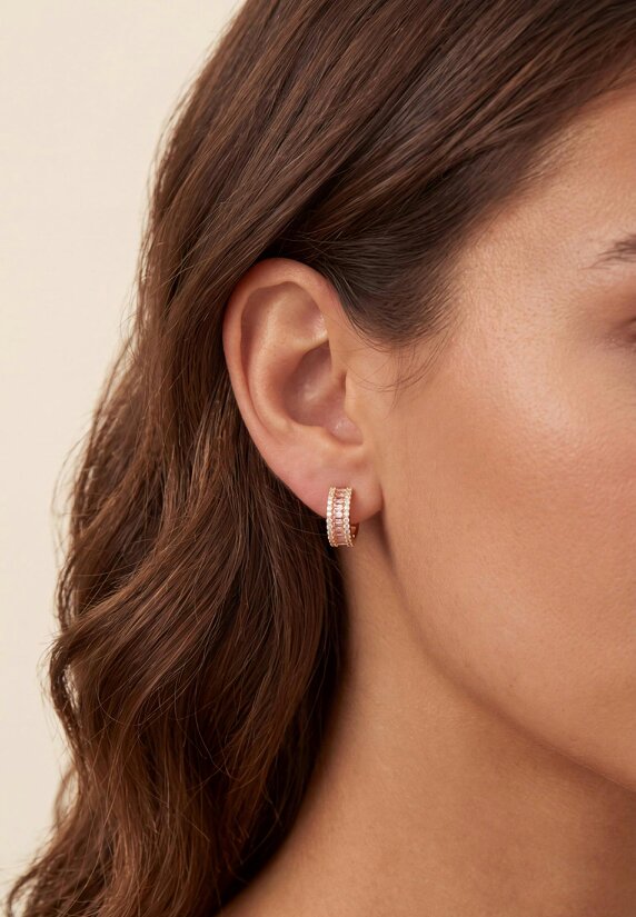 Latelita Baguette Huggie Hoop Earrings Morganite Pink Gold