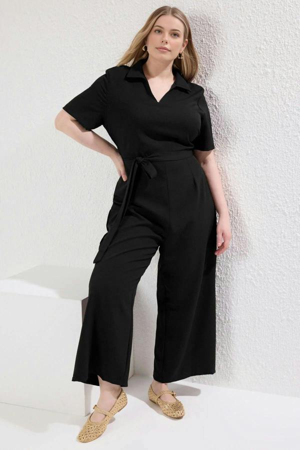 WOVCOR V-Neck Wrap Plus Size Woven Jumpsuit