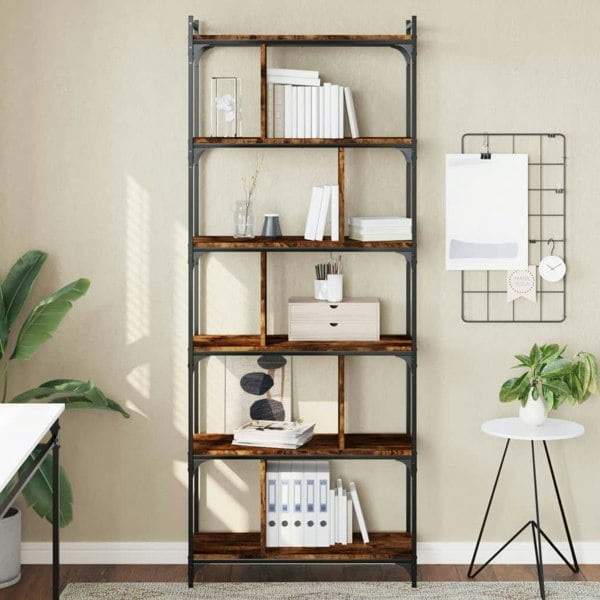 Berkfield Bookcase 6-Tier Smoked Oak 76x32x192 cm Engineered Wood