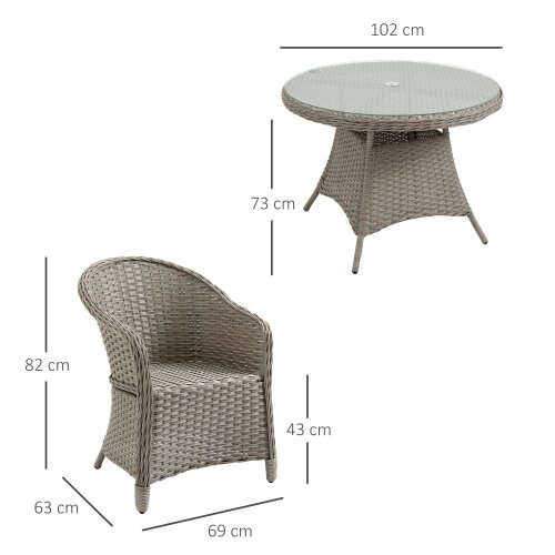 Wyld Haus Vifi Rattan Grey 4 Seater Outdoor Dining Set With Glass Table And Cushions