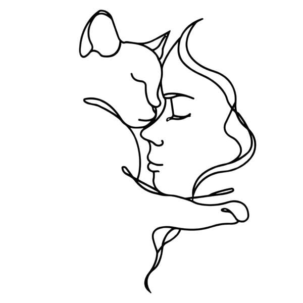 Decortie Woman and Cat Metal Line Art Wall Decor