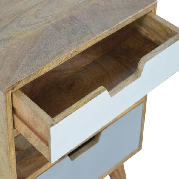 Wyld Haus Pranburi Grey and White Mango Wood Bedside Table 2 Drawers and Open Shelf