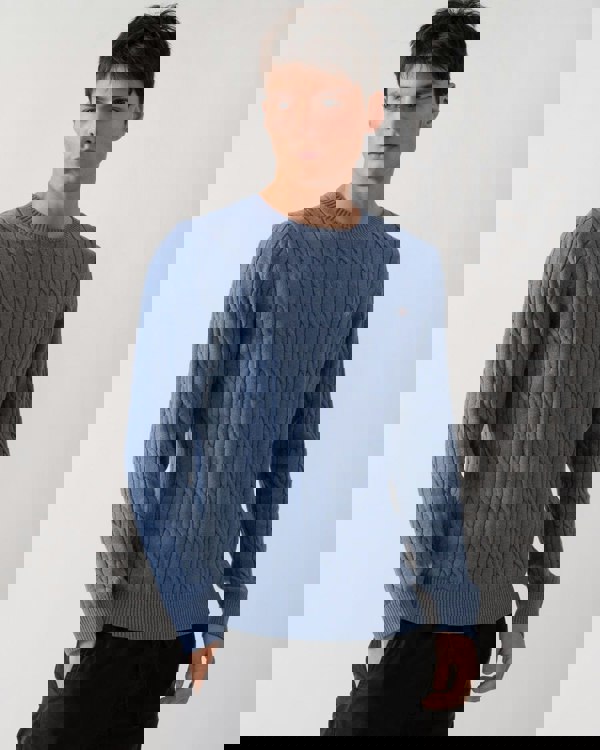 GANT Mens Cotton Cable Knit Crew Neck Jumper - 906 Denim Blue Melange