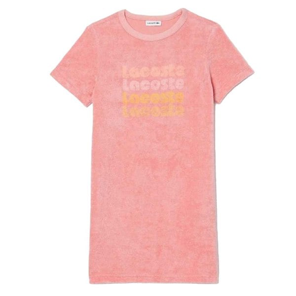 Lacoste Girls Repeat Logo Cotton T-Shirt Dress - Pink