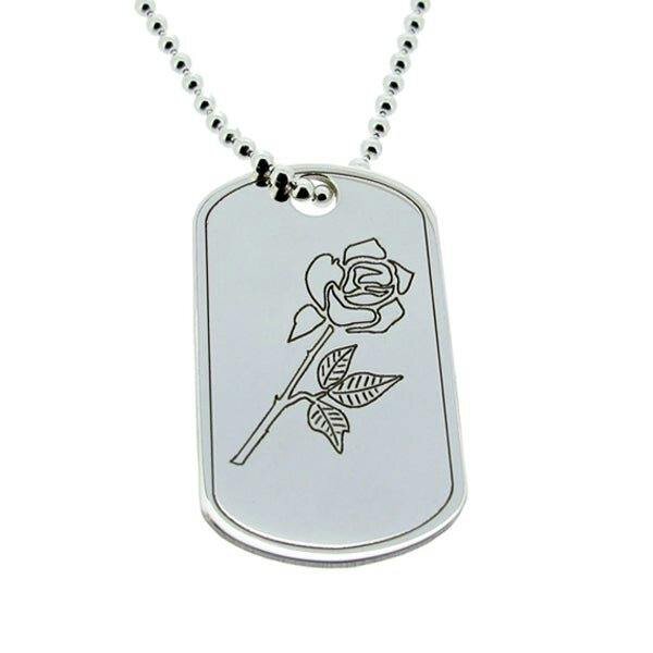 Christopher James of London Sterling Silver English Rose Dog Tag With Optional Engraving