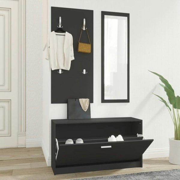 Berkfield 3-in-1 Shoe Cabinet Set Black Engineered Wood