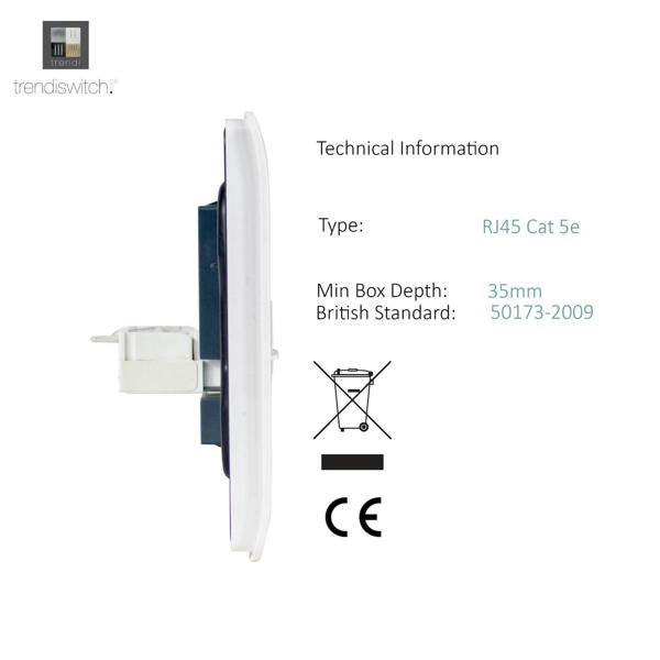 Trendi Switch 1 Gang RJ45 Cat 5e PC Ethernet Socket in Ice White