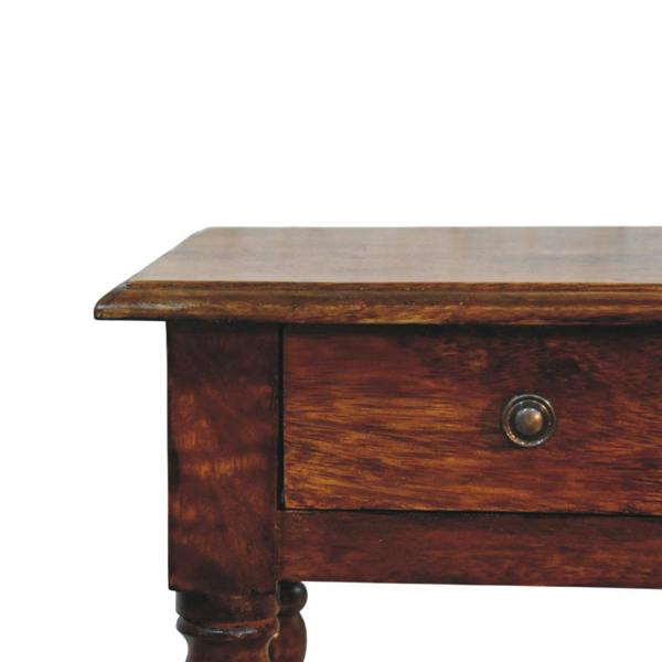 Artisan Furniture Solid Wood Tall Turned Leg Side Table, Brown, 1 Drawer