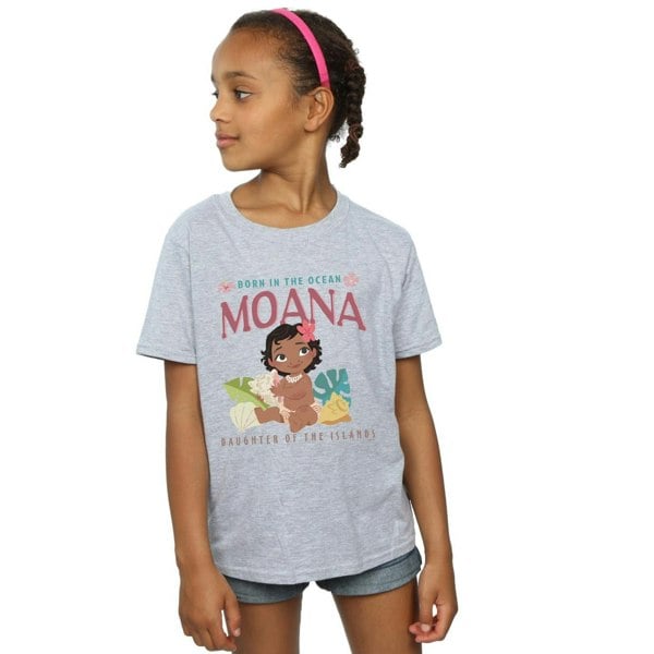 Disney Girls Moana Born In The Ocean Cotton T-Shirt - Sports Grey