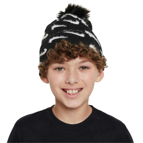 Nike Childrens/Kids Pom Pom Beanie - Black/White Melange - 