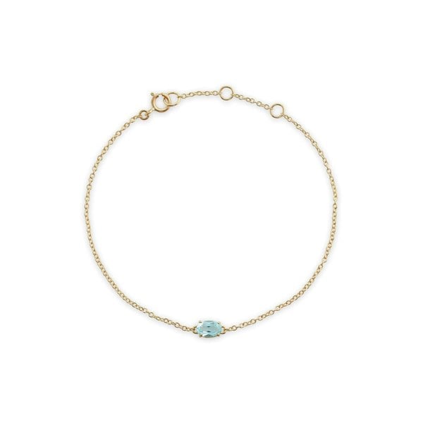135L0220059 Classic Oval Blue Topaz Single Stone Bracelet in 9ct Yellow Gold 1