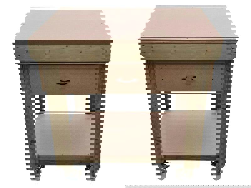 Wooden MDF Top Workbench – Mobile Tool Cabinet with Drawers and Wheels, Ideal for Dry Indoor Spaces Such as Garages, Workshops, and Studios.